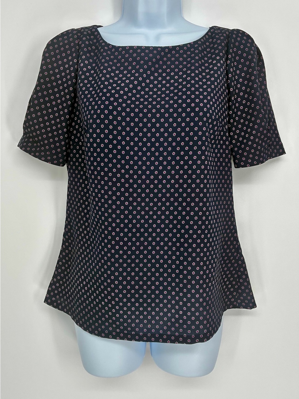 Banana Republic Black Pink Geometric Ditsy Floral Boatneck Blouse XS